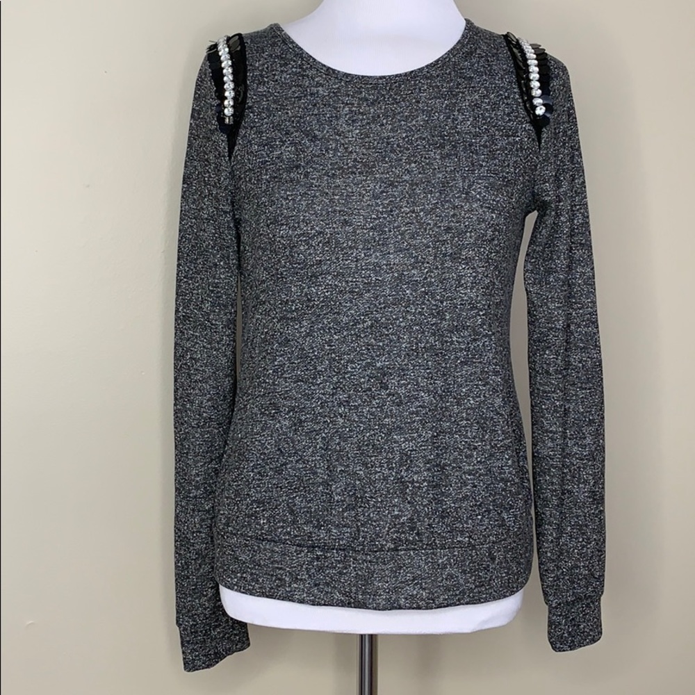 Lulumari | Jeweled and Sequins Gray Crew Neck Top